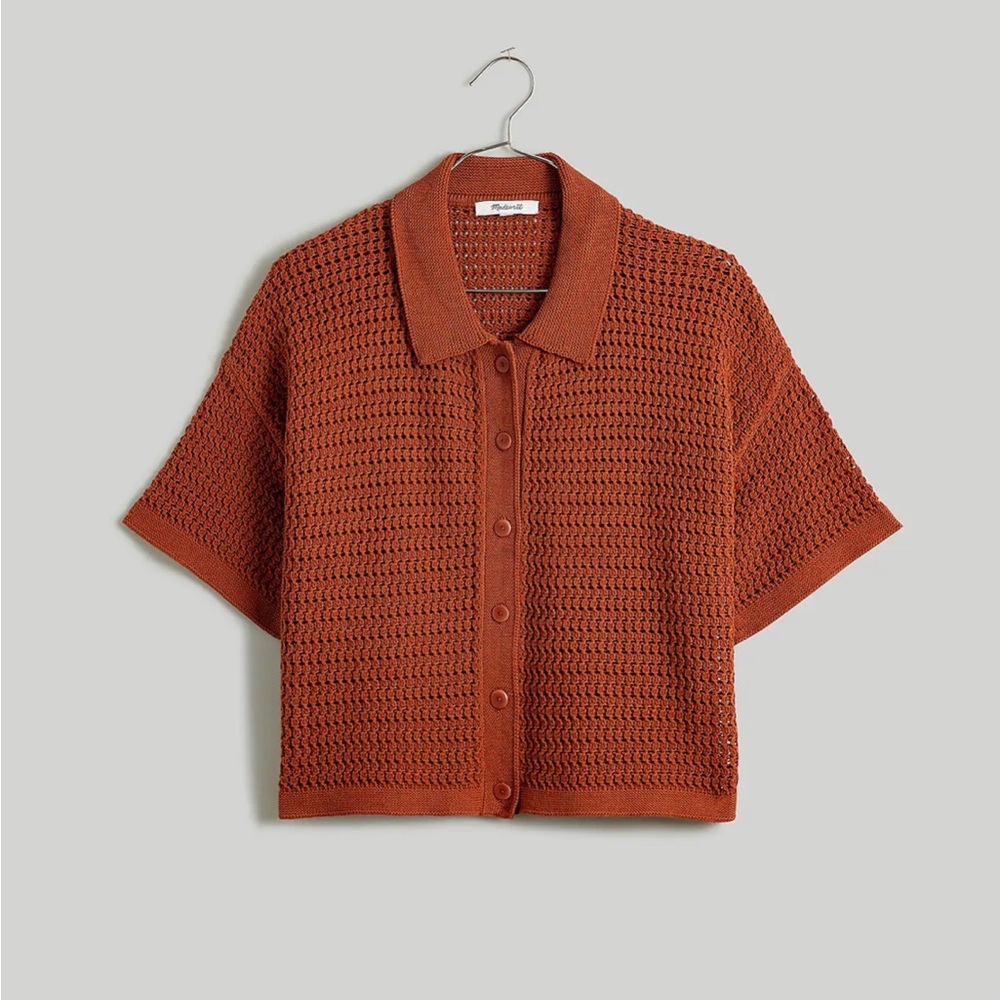 Madewell Crochet Button-Down Sweater Tee / LARGE / AFTERGLOW RED
